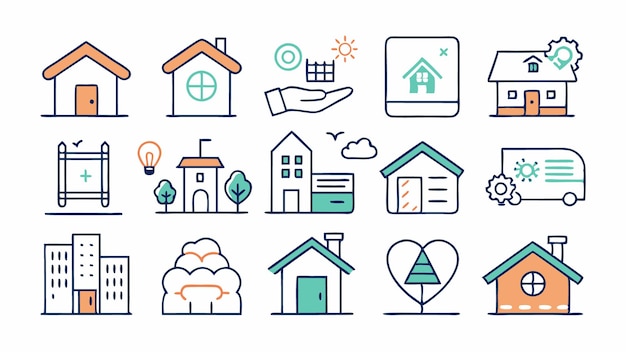 Conjunto de ilustraciones vectoriales de iconos de viviendas y bienes raíces