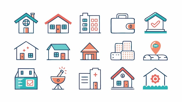 Conjunto de ilustraciones vectoriales de iconos de viviendas y bienes raíces