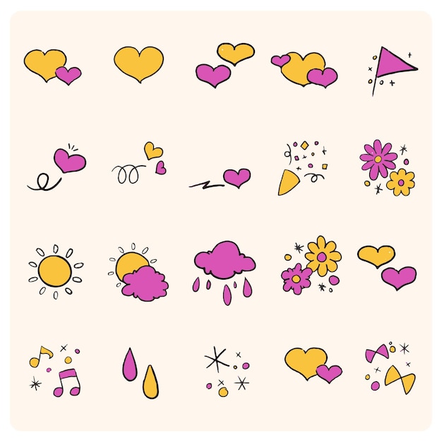 Un conjunto de ilustraciones vectoriales de ilustraciones decorativas dibujadas a mano