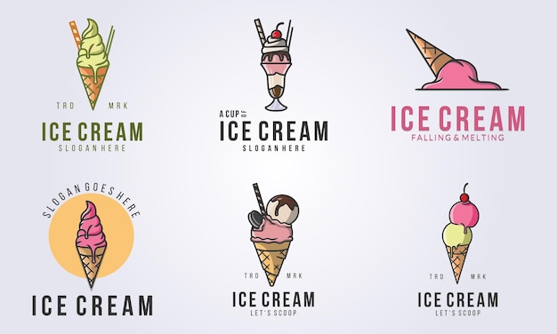 conjunto de ilustraciones vectoriales del logotipo del helado diseño gráfico del icono de la plantilla