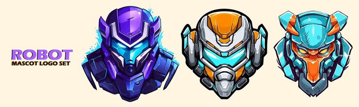 Vector un conjunto de ilustraciones vectoriales del logotipo de la mascota de la cabeza del robot para el logotipo de la marca