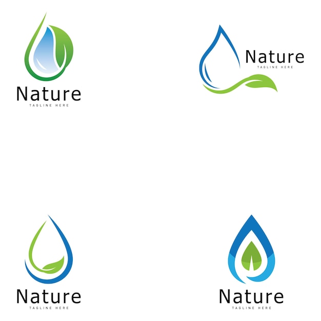 conjunto de ilustraciones vectoriales del logotipo de la naturaleza icona de plantilla de la gota de agua de la hoja