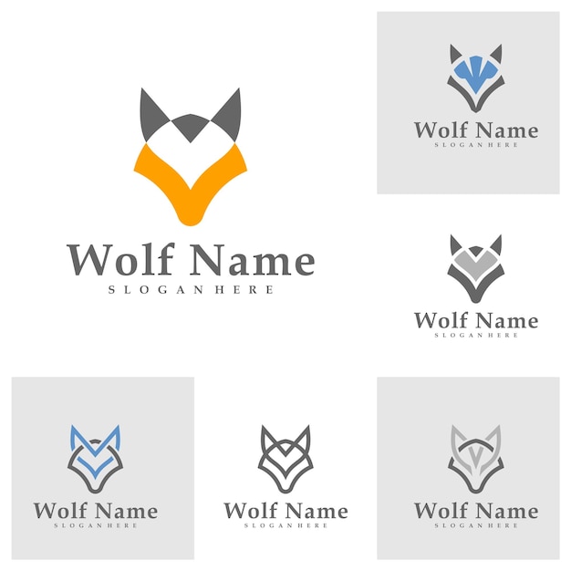 Conjunto de ilustraciones vectoriales del logotipo Wolf Wolf Head plantilla de concepto de diseño del logotipo