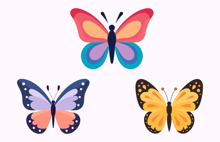 Conjunto de ilustraciones vectoriales de mariposas multicolores Icono plano de mariposa simple Colección