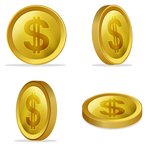 Conjunto de ilustraciones vectoriales de monedas de oro en dólares