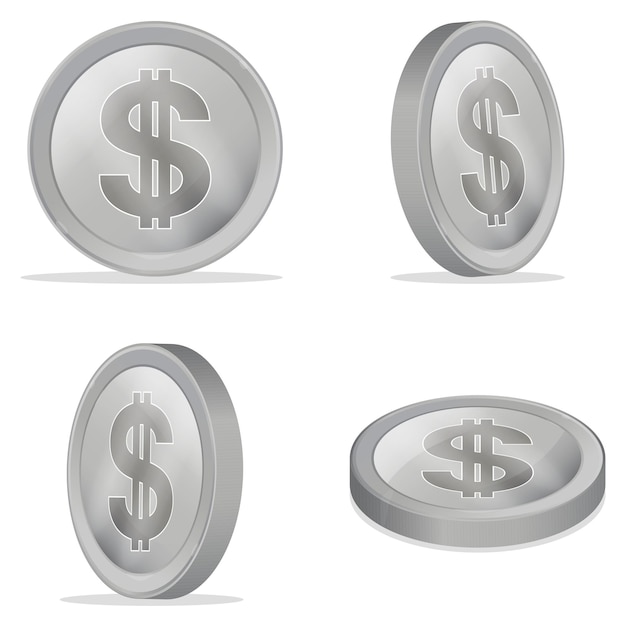 Conjunto de ilustraciones vectoriales de monedas de plata en dólares
