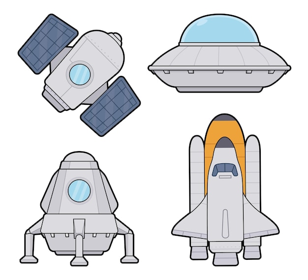 Conjunto de ilustraciones vectoriales de naves espaciales de dibujos animados