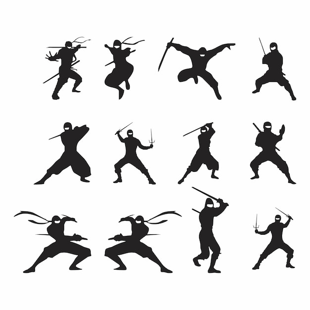conjunto de ilustraciones vectoriales de ninja
