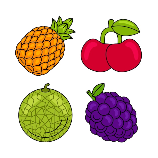 conjunto de ilustraciones vectoriales de objetos frutales