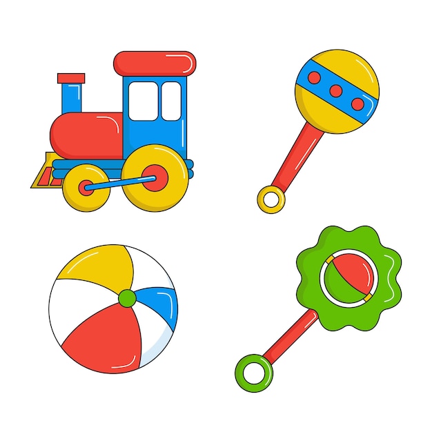 Conjunto de ilustraciones vectoriales de objetos de juguete vectoriales para niños