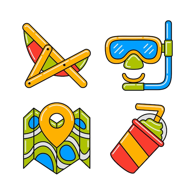 conjunto de ilustraciones vectoriales de objetos de viaje en la playa