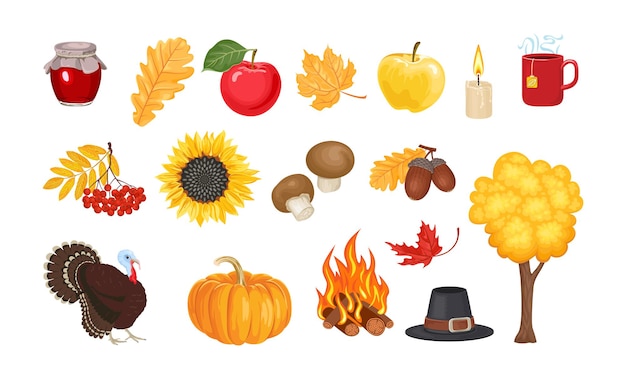 Conjunto de ilustraciones vectoriales de otoño.