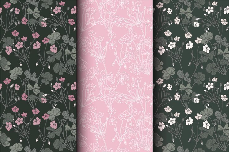 Conjunto de ilustraciones vectoriales de patrones sin fisuras florales vintage Fondo de flores para envases cosméticos