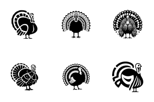 conjunto de ilustraciones vectoriales de pavo estilo de diseño del logotipo