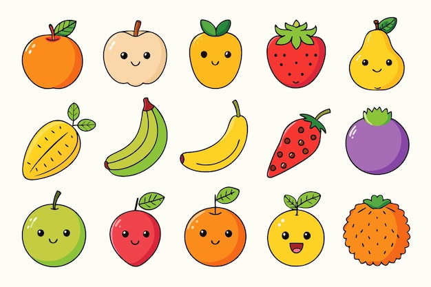Un conjunto de ilustraciones vectoriales de pegatinas de frutas