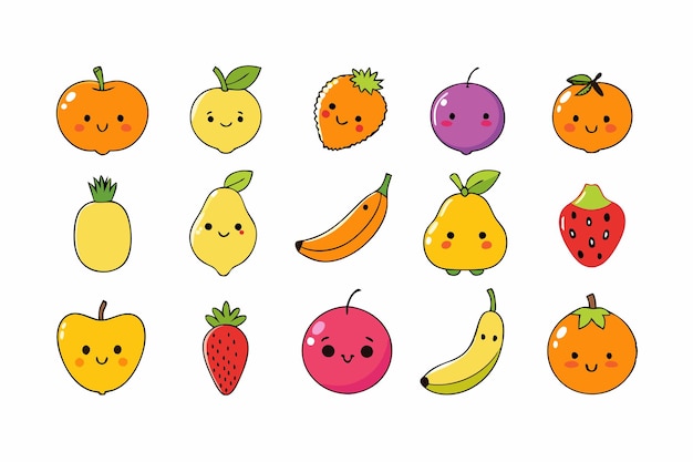 Un conjunto de ilustraciones vectoriales de pegatinas de frutas