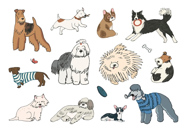 Conjunto de ilustraciones vectoriales de perros divertidos