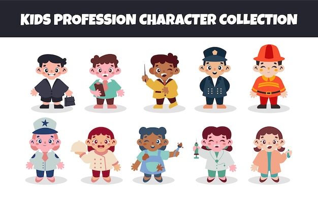 Conjunto de ilustraciones vectoriales de personajes y profesiones para niños