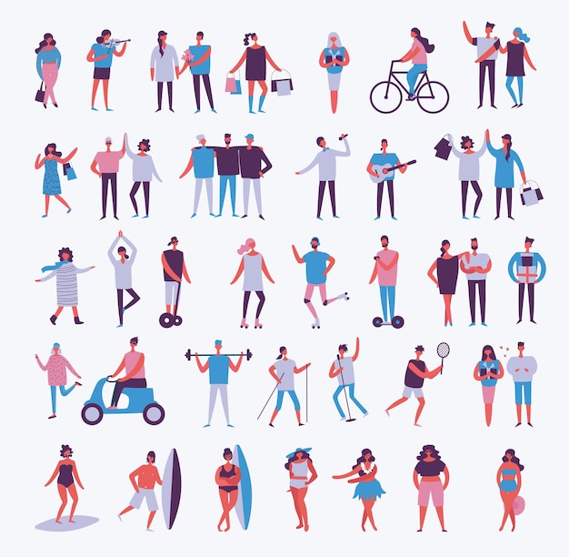 Conjunto de ilustraciones vectoriales de personas de diferentes actividades