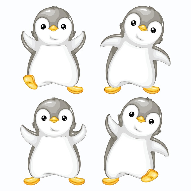 Conjunto de ilustraciones vectoriales de pingüinos lindos y felices