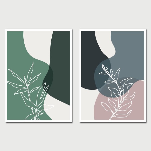 Conjunto de ilustraciones vectoriales de plantas botánicas mínimas abstractas para el diseño de marcos de pared