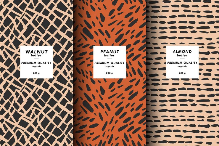 Conjunto de ilustraciones vectoriales de plantillas de portada abstracta contemporánea y patrones para paquete de mantequilla de nueces