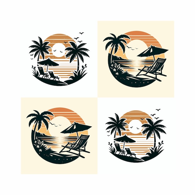 Vector conjunto de ilustraciones vectoriales de playa de verano