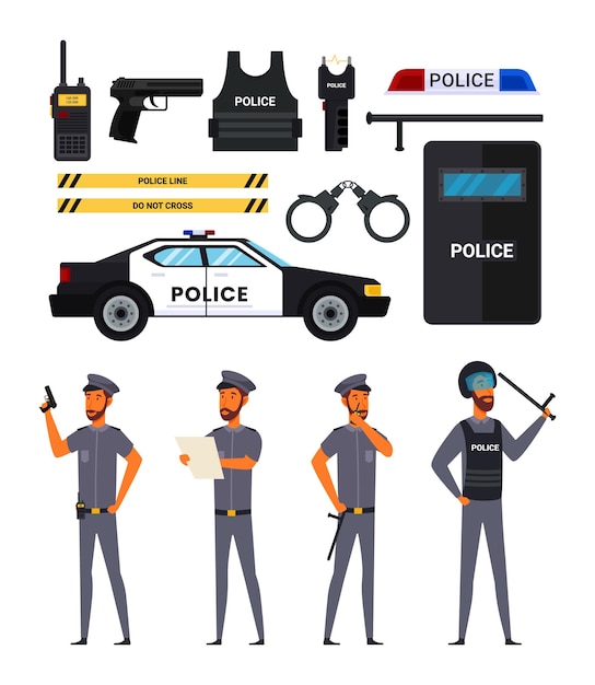 Conjunto de ilustraciones vectoriales policiales