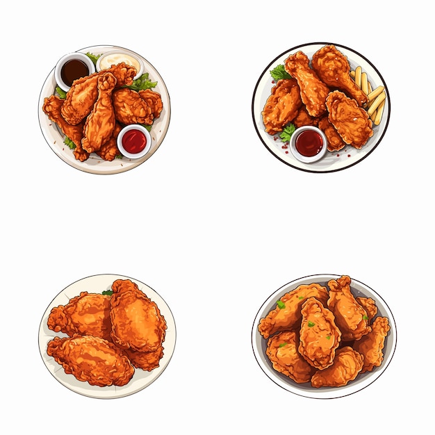 Vector conjunto de ilustraciones vectoriales de pollo frito