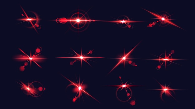 Conjunto de ilustraciones vectoriales realistas de explosión de deslumbramiento rojo