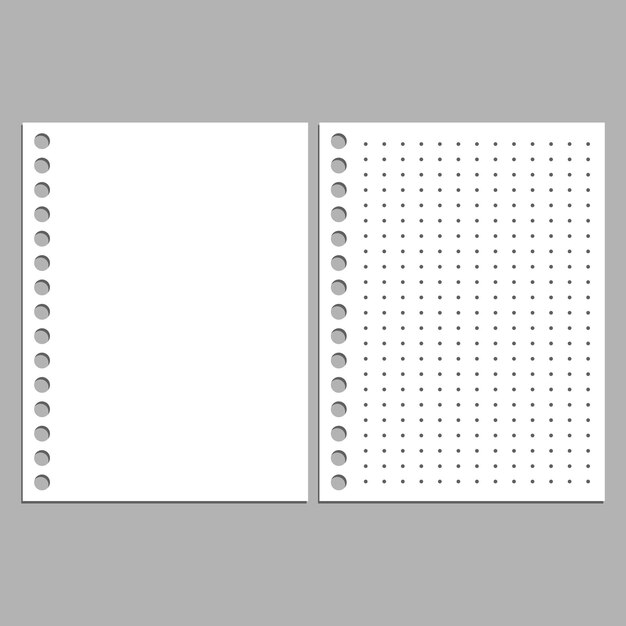 Vector conjunto de ilustraciones vectoriales realistas de una hoja de papel en blanco de un libro de trabajo con una sombra