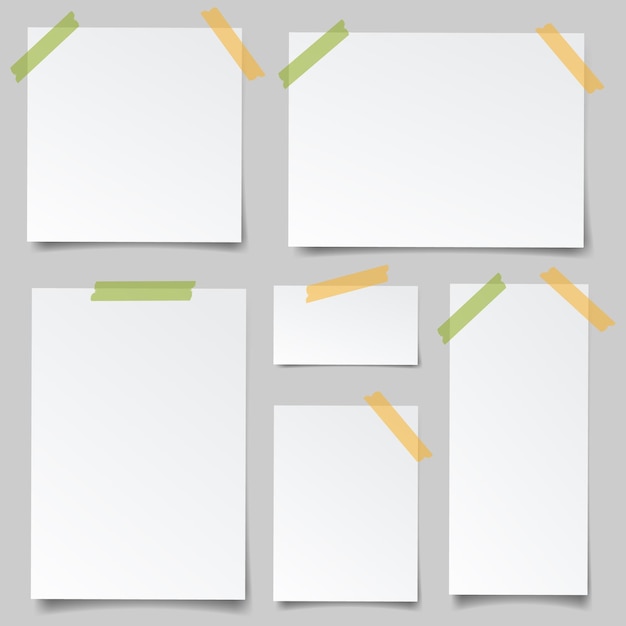 Conjunto de ilustraciones vectoriales realistas de hojas en blanco de papel cuadrado de un bloque aislado