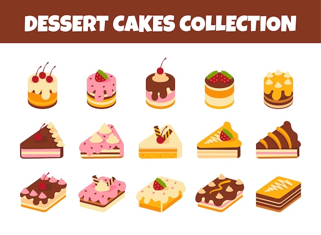 Conjunto de ilustraciones vectoriales de rebanadas de pasteles de postre