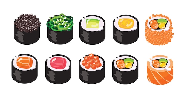 conjunto de ilustraciones vectoriales de rollos de sushi