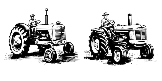 Vector un conjunto de ilustraciones vectoriales de silhouette tractor