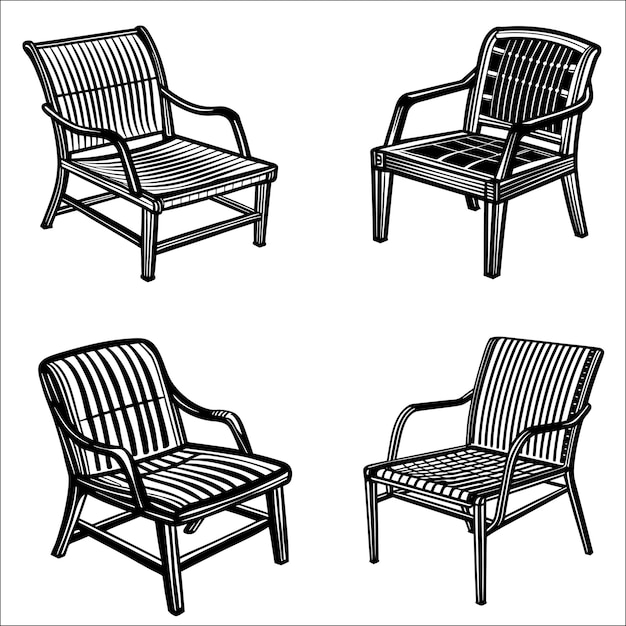 Un conjunto de ilustraciones vectoriales de sillas de patio
