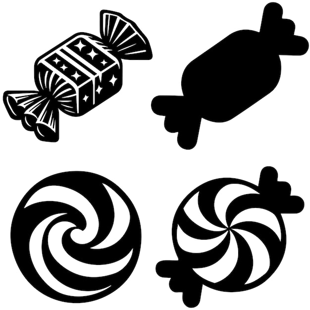 Conjunto de ilustraciones vectoriales de la silueta del caramelo de chocolate del día