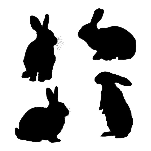 Conjunto de ilustraciones vectoriales de silueta de conejo