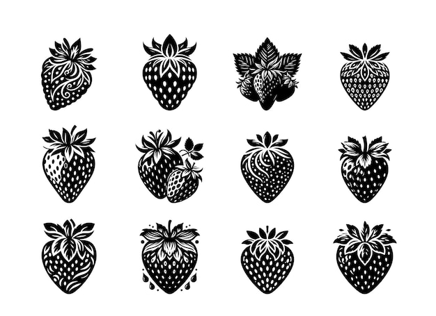 Conjunto de ilustraciones vectoriales de silueta de fresa