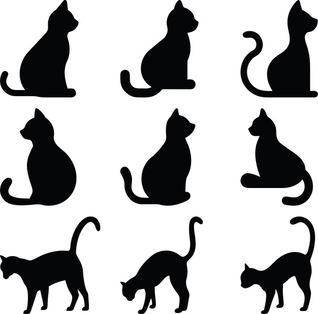 Conjunto de ilustraciones vectoriales de silueta negra para logotipos, pegatinas y diseños