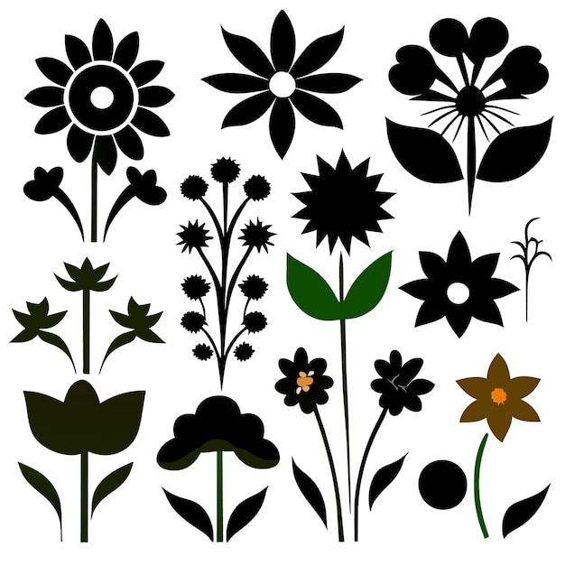 Conjunto de ilustraciones vectoriales de siluetas botánicas