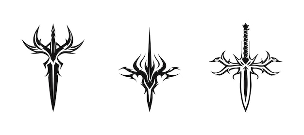 conjunto de ilustraciones vectoriales de siluetas de espadas y cuchillos
