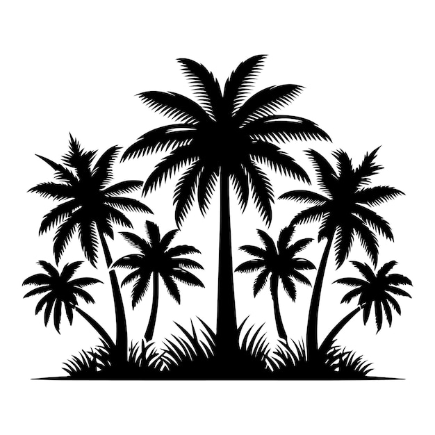 Conjunto de ilustraciones vectoriales de siluetas de palmeras