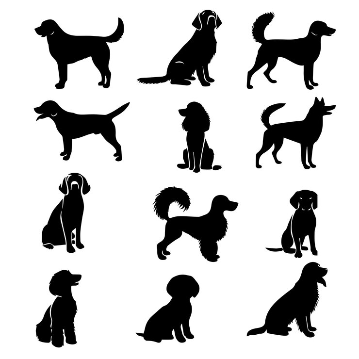 Conjunto de ilustraciones vectoriales de siluetas de perros