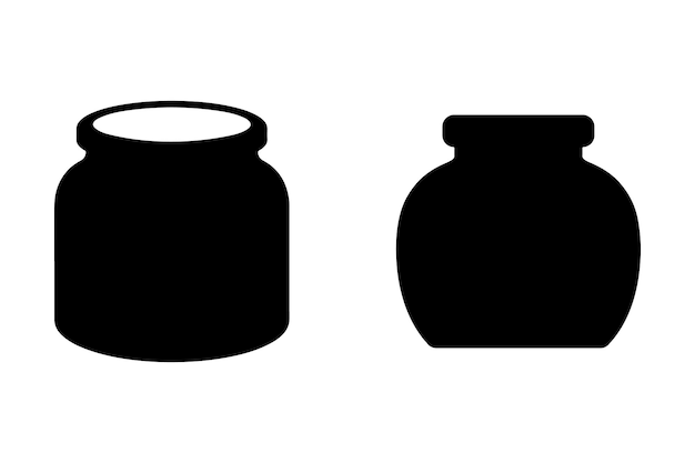 Conjunto de ilustraciones vectoriales de siluetas de tarro en negro sobre fondo blanco