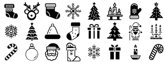 Conjunto de ilustraciones vectoriales sobre los iconos de Navidad y Año Nuevo