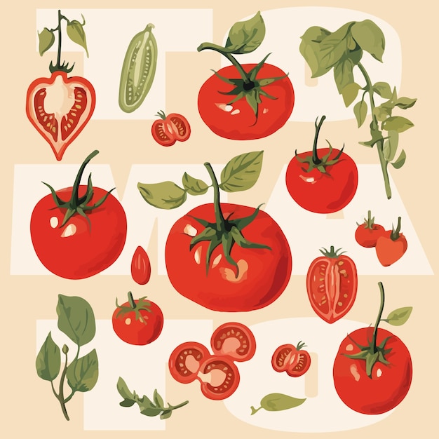 Vector conjunto de ilustraciones vectoriales de tomates ilustraciones de verduras a mano