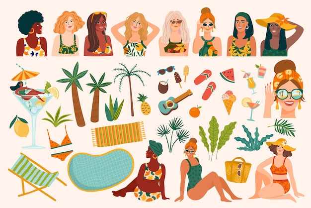 Conjunto de ilustraciones de verano.