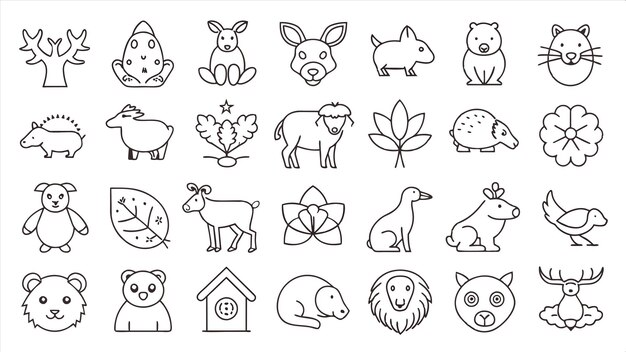 un conjunto de imágenes de animales y animales sobre un fondo blanco
