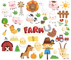 Vector conjunto de imágenes de animales de granja
